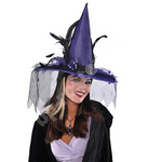 Шляпа Ведьмы Вуаль Перья фиолетовая